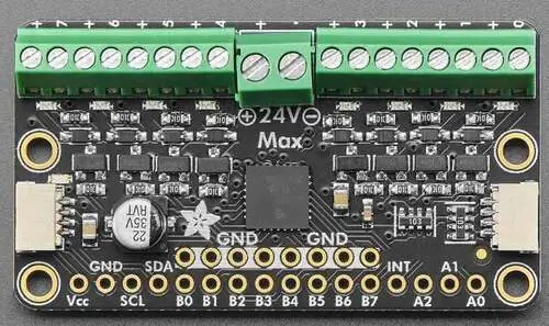 A picture of the Adafruit I2C to 8 Channel Solenoid Driver Shield shield