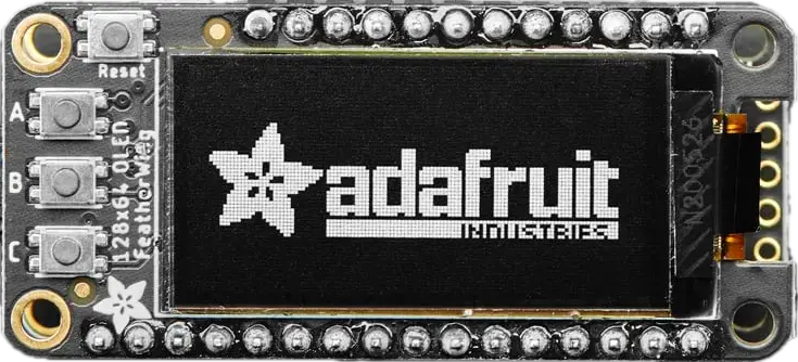 A picture of the Adafruit FeatherWing 128x64 OLED shield