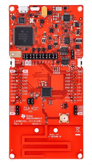 A picture of the CC1312R1 LaunchXL board