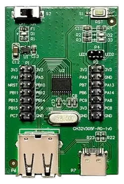A picture of the WCH CH32V305F-EVT-R0 board