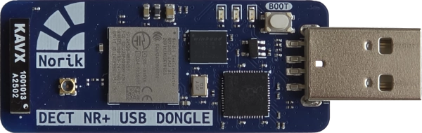 A picture of the DECT NR+ USB Dongle board