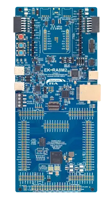 A picture of the RA8M2 Evaluation Kit board