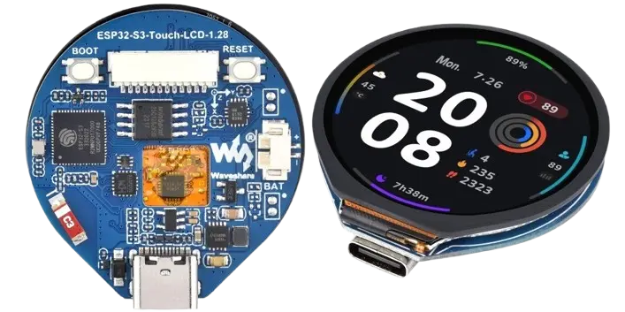 A picture of the ESP32-S3-Touch-LCD-1.28 board