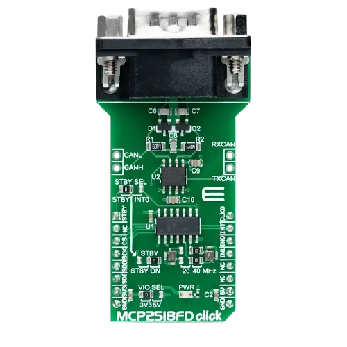 A picture of the MikroElektronika MCP2518FD Click shield shield