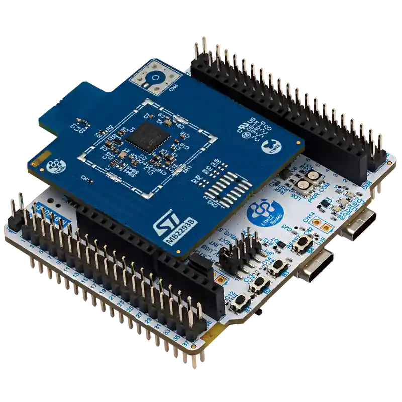 A picture of the Nucleo WBA25CE1 board