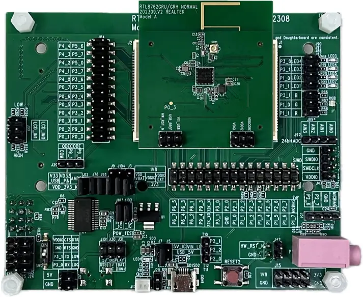 A picture of the RTL87x2G Model A Evaluation Board board