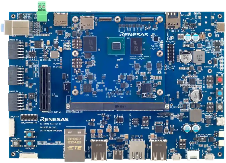 A picture of the RZ/G3E Evaluation Board Kit board