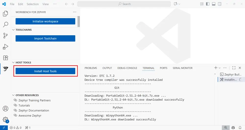 Installing Host Tools in Workbench for Zephyr
