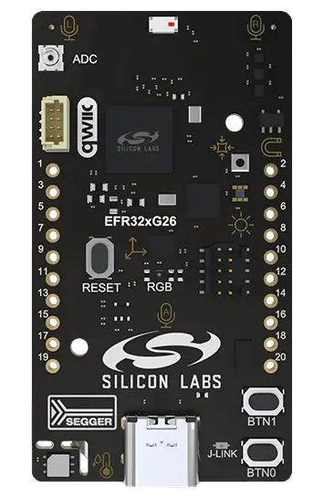 A picture of the EFR32xG26 Dev Kit (xG26-DK2608A) board